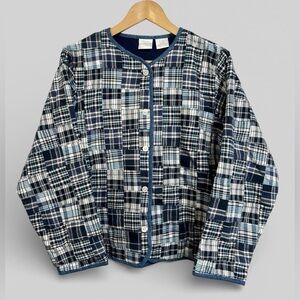 Stony Brook Quilted Plaid Button-Up Jacket Navy Blue Cozy Layer Size M NEW